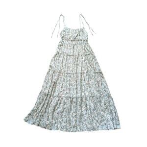 By The River Tiered Milkmaid Maxi Dress S Floral Green Romantic Cottage Beachy